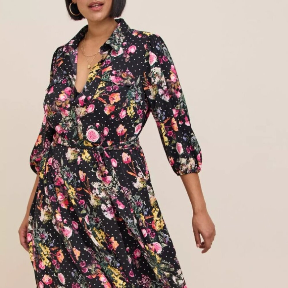 Floral Polka Dot Woven Shirt Dress - Torrid Size 00